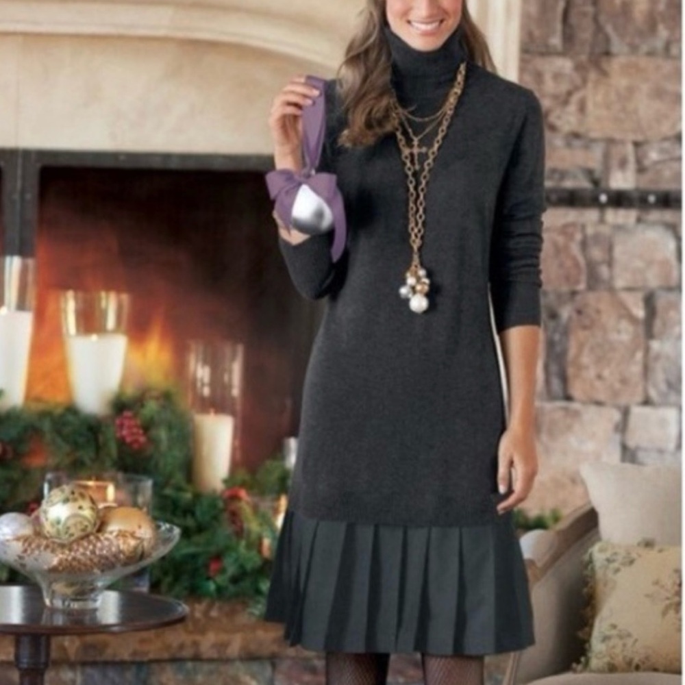 NEW Soft Surroundings Chloe Turtleneck Sweater Dress Size XL Gray Pleated